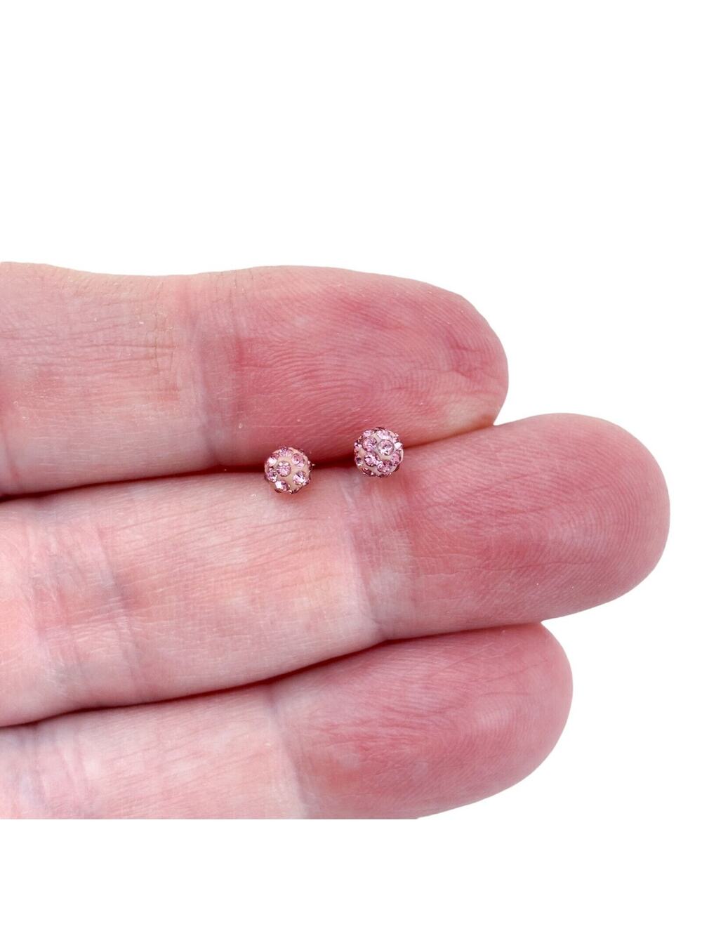 Vintage Sterling Silver 925 Pink Rhinestone Stud Earrings